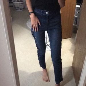 NWOT! Dark Wash Velvet Tie Pants